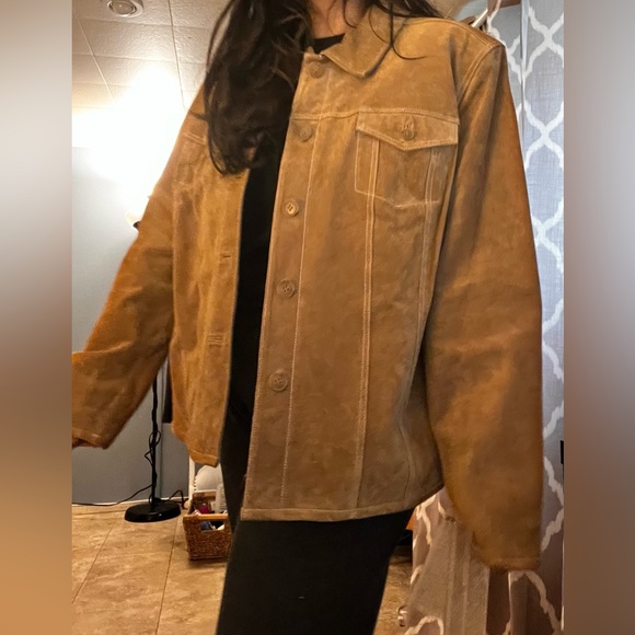 Oversized tan suede jacket - Picture 5 of 5